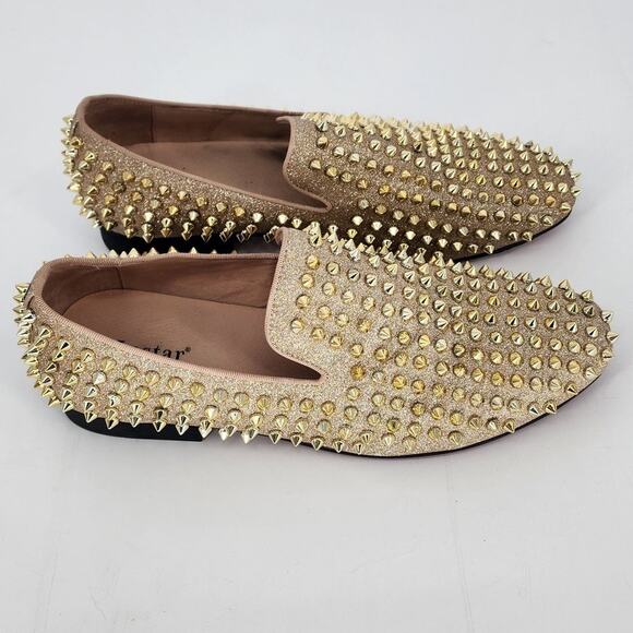 Justar Men's Gold Glitter Leather Spike Loafers Men’s Size 9 - Picture 7 of 12